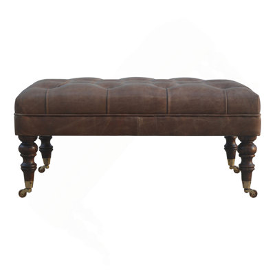 Solid Wood Buffalo Leather Upholstered Ottoman