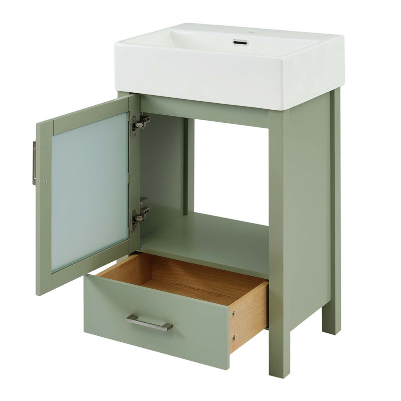 Meuble-lavabo de 20 po avec lavabo en céramique, rangement sous l'évier, un tiroir