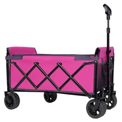 Folding Trolley with Wide Wheels Convertible All-in-One Cart with Full-Side Opening, Dog Leash, Seating & Storage, 220 lbs Capacity – Pink