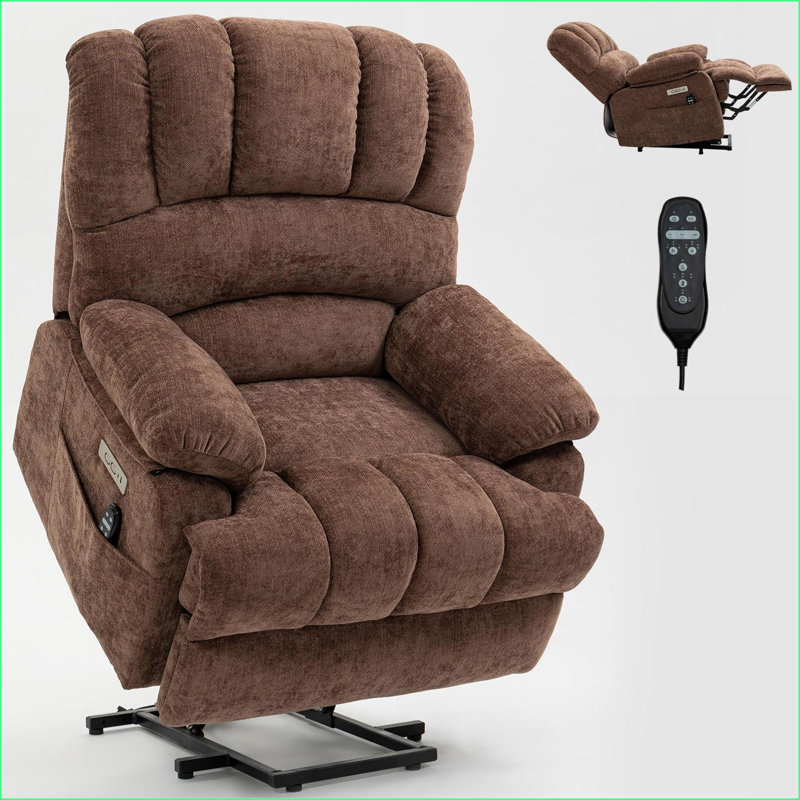 Chenille Power Lift Recliner Chair with 8-Point Vibration Massage and Lumbar Heating, Brown