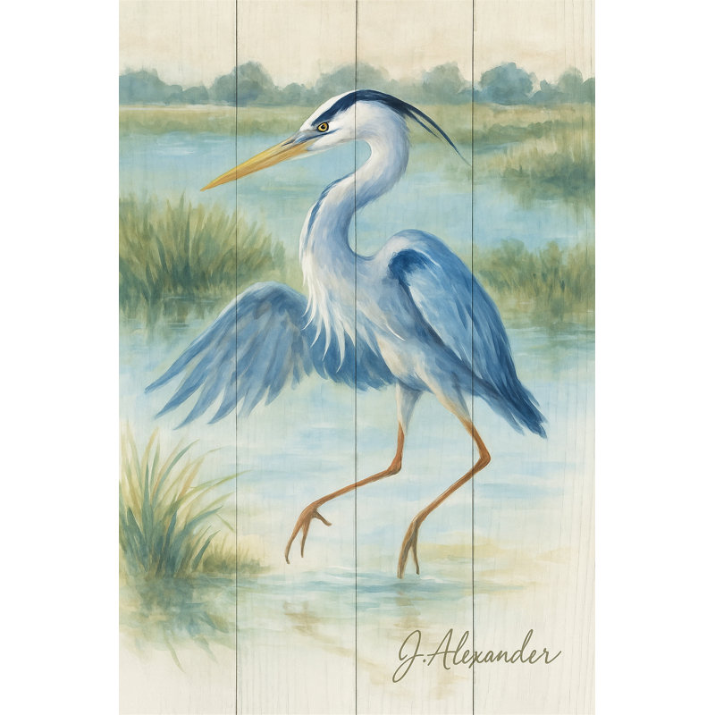 «Blue Heron Elegance», art mural sur toile en bois rustique, H 24 po x l 16 po