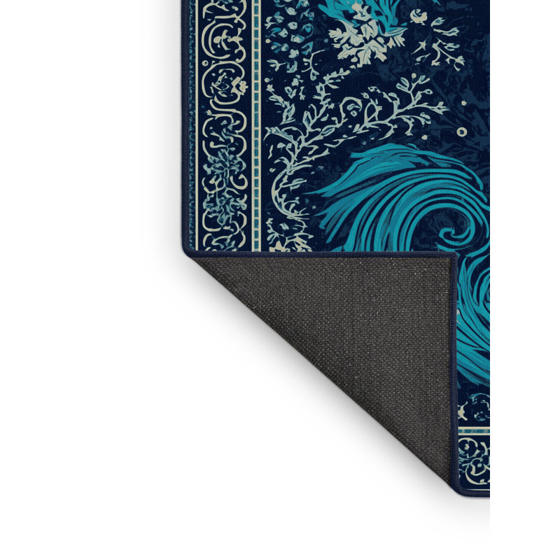 Tapis oriental bleu en laine douce et moelleuse Fairwinds, 7 x 9