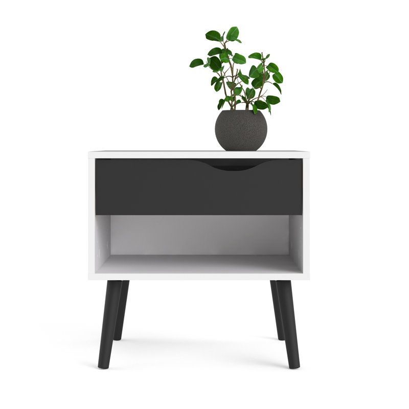 50.2cm W Particle Board / Chipboard Bedside Table, White/Black Matte