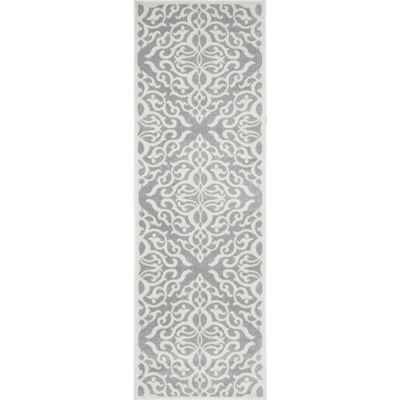 Tyner Trellis Vintage Style Power Loom Performance Gray Rug, Runner 2'6" x 10'