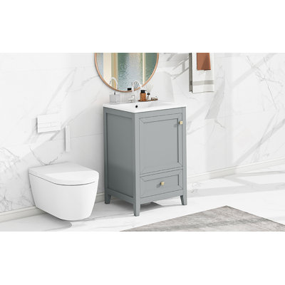 Bathroom Vanity With Sink, Bathroom Cabinet With Soft Closing Door, Storage Rack And A Drawer