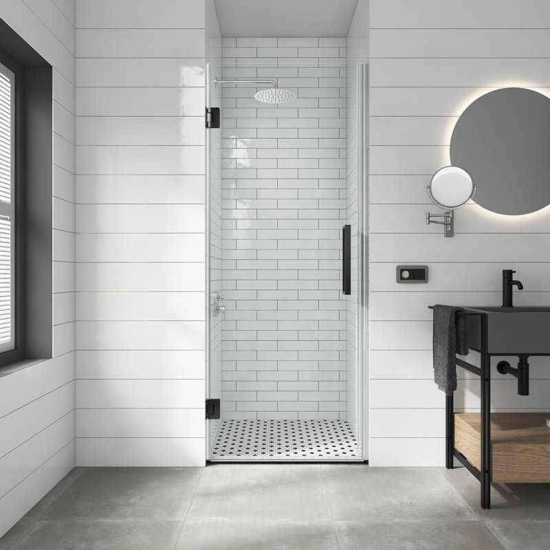 29'' - W x 72'' H Hinged Door Frameless Shower Door with Heat Soaking Process;Protective Coate Treatment, Black