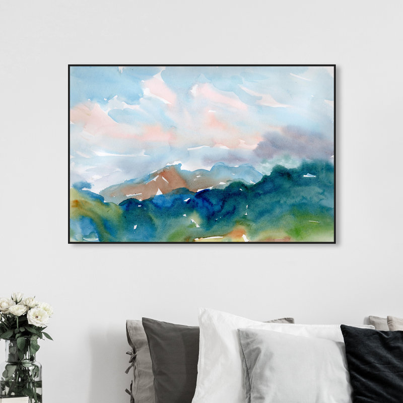 Snowy Mountain Range - reproduction d'art sur toile, H 10 po x l 15 po x P 1,5 po, Cadre flottant noir