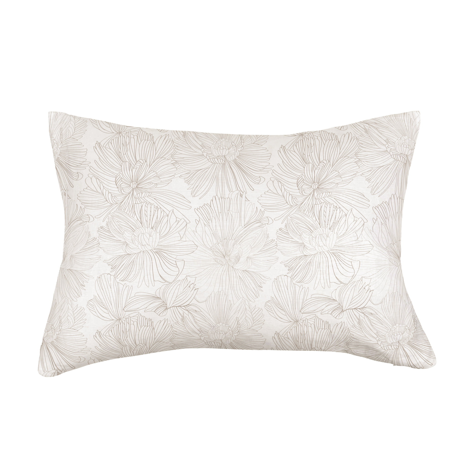 100% French Linen Pillowcase Set, Cream/Putty Floral, Standard Pillowcase