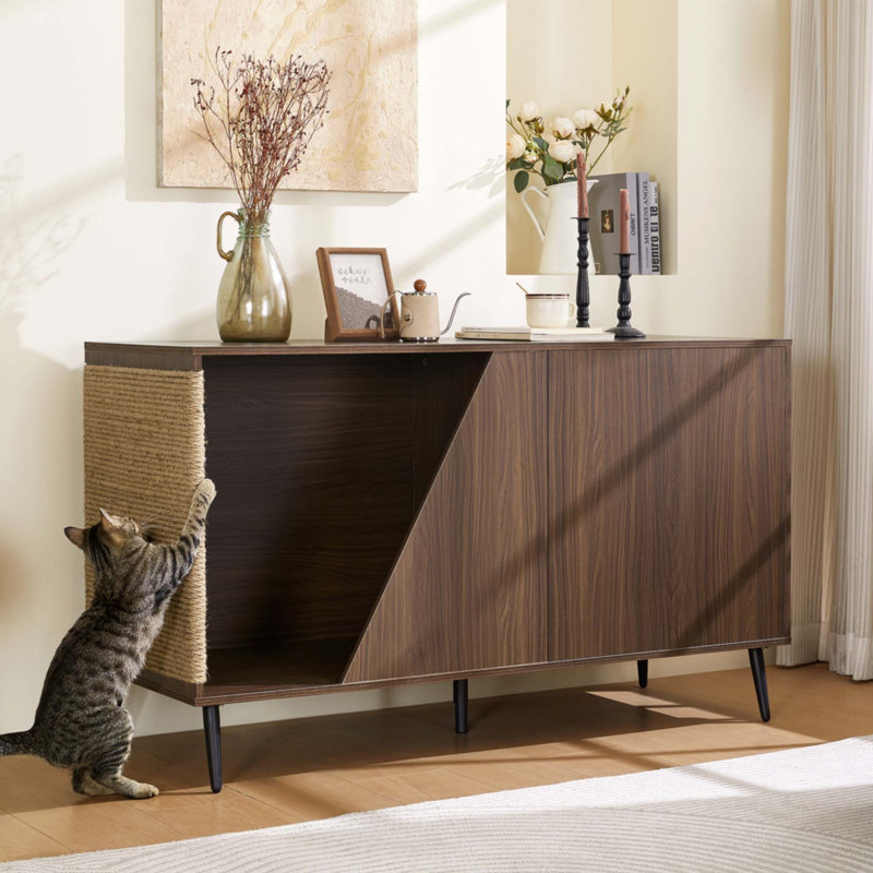 Table d'appoint 2 en 1 noyer moderne avec porte à ressort