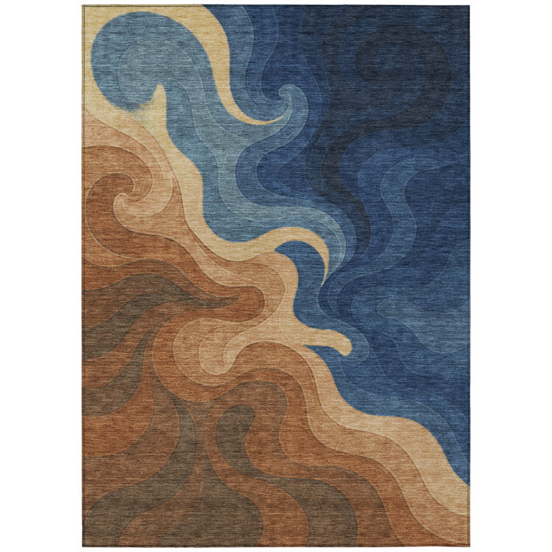 Machine Washable Indoor/Outdoor Chantille ACN2468 Abstract Rug, Paprika, 5' x 7'6"
