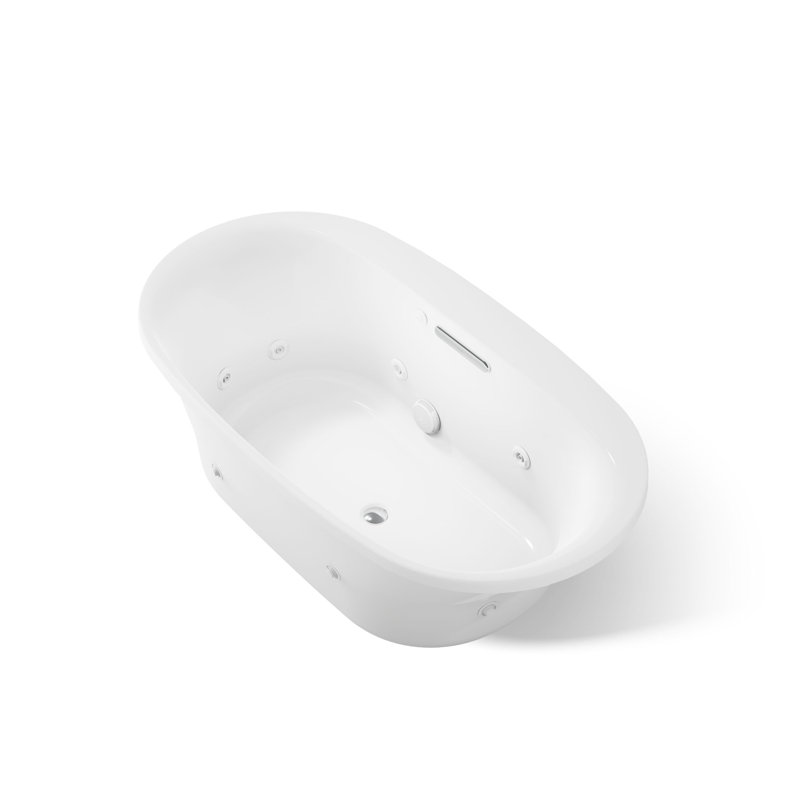 66-In x 36-In Heated Whirlpool Bath with Center Drain, White