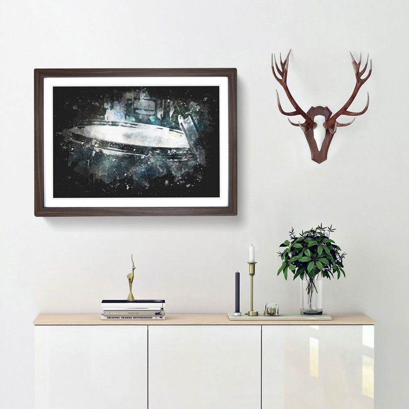 Teal Blue Drum Kit - Picture Frame Graphic Art Print, Walnut Framed, 45cm H x 63cm W x 2cm D