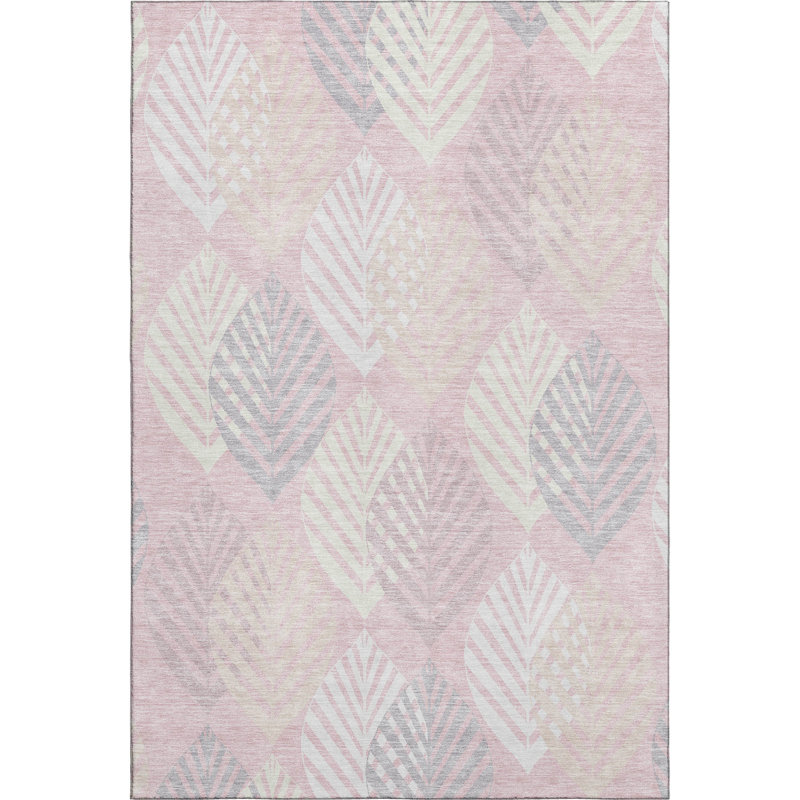Premium Machine Washable Prisco Pink Rug, Rectangle 2'6" x 3'10"