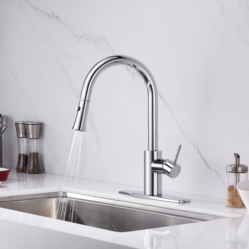 Euro Collection High-Arc Single Handle Kitchen Faucet with 2-Function Pull-Down Spout Sprayer - Chrome Polished