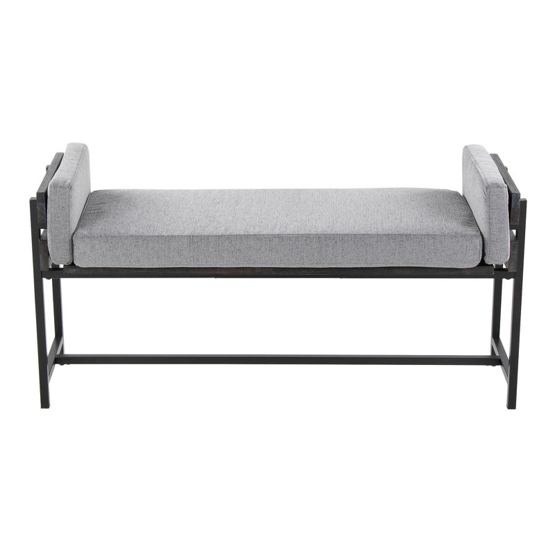 Banc 18 po avec métal noir, bois gris et tissu gris clair