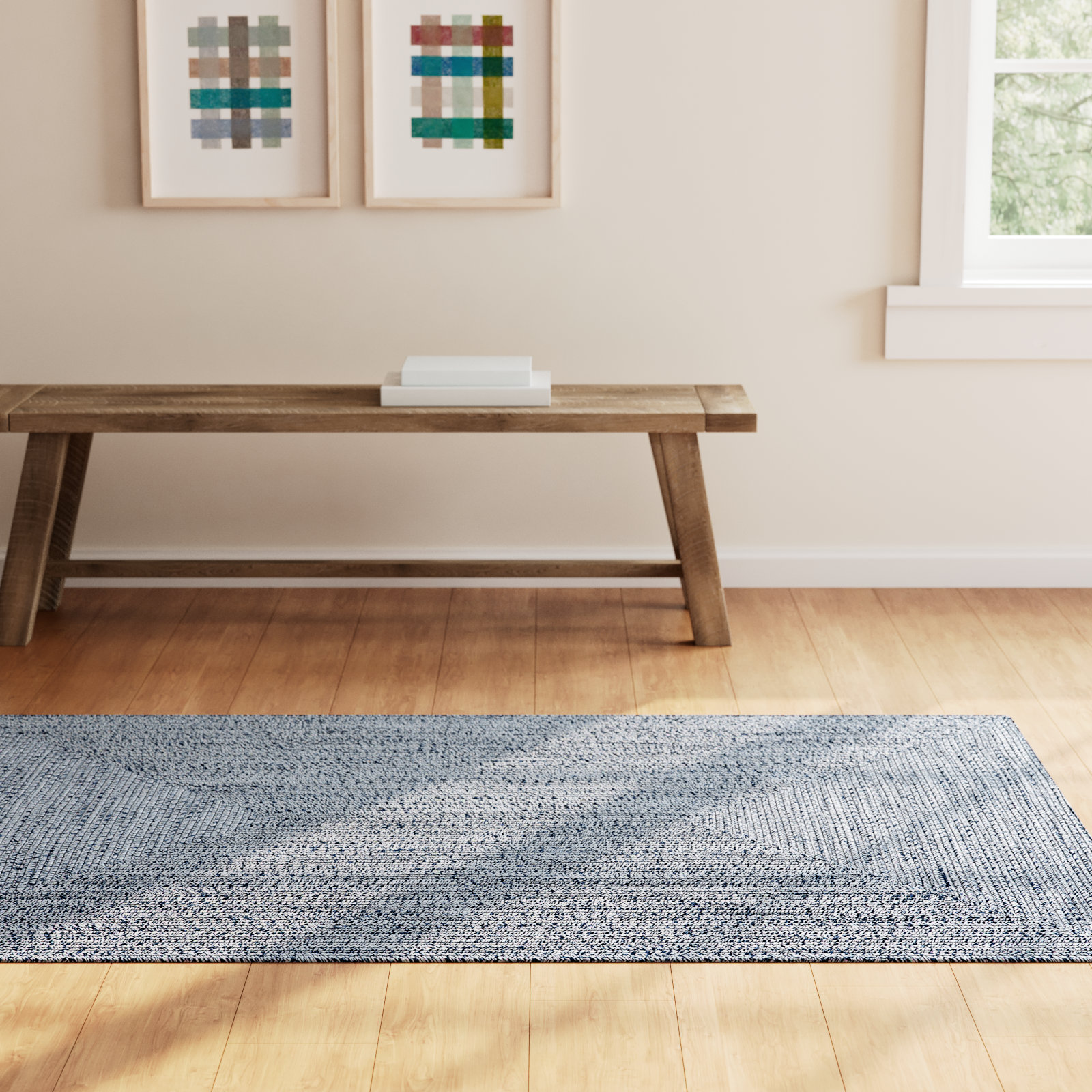 Amei Blue Hand-Braided Outdoor Rug, Rectangle 4' x 6'