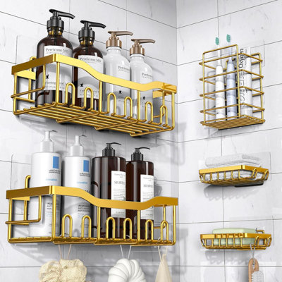 Shower Caddy 5-Pack, Adhesive Shower Organizer For Bathroom Storage, Home Decor & Kitchen, No Drilling, Large Capacity, Rustproof Stainless Steel Bathroom Organizer, Shower Shelves For Inside Shower – Larger