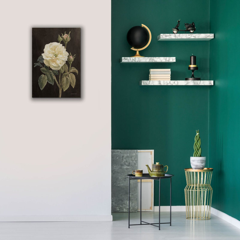 «Heirloom White Rose On Black» par Danhui Nai, art mural sur toile, H 26 po x l 18 po
