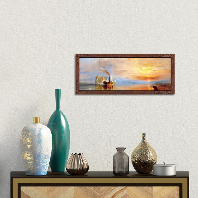 Fighting Temeraire by J.M.W. Turner - Panoramic Painting on Canvas, 152.4 cm H x 50.8 cm W, Brown Framed