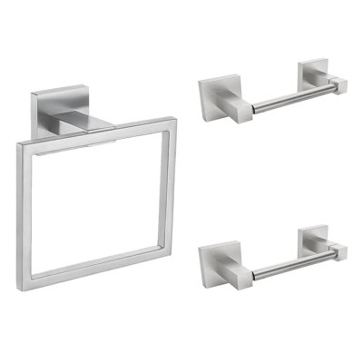 3-Piece Bath Hardware Set Wall Mounted Bathroom Accessories Set With Towel Ring, Toilet Paper Holder In Brushed Nickel