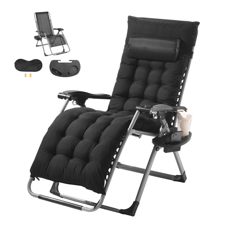 Fauteuil inclinable robuste à gravité zéro avec coussin rembourré épais, table d'appoint et masque de sommeil - Chaise longue d'extérieur d'une capacité de 500 lb