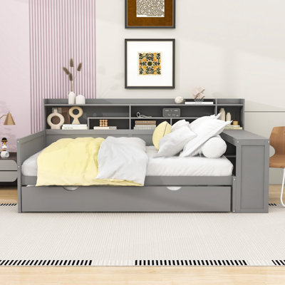 Wooden Daybed with Trundle, Desk and Shelves by Latitude Run