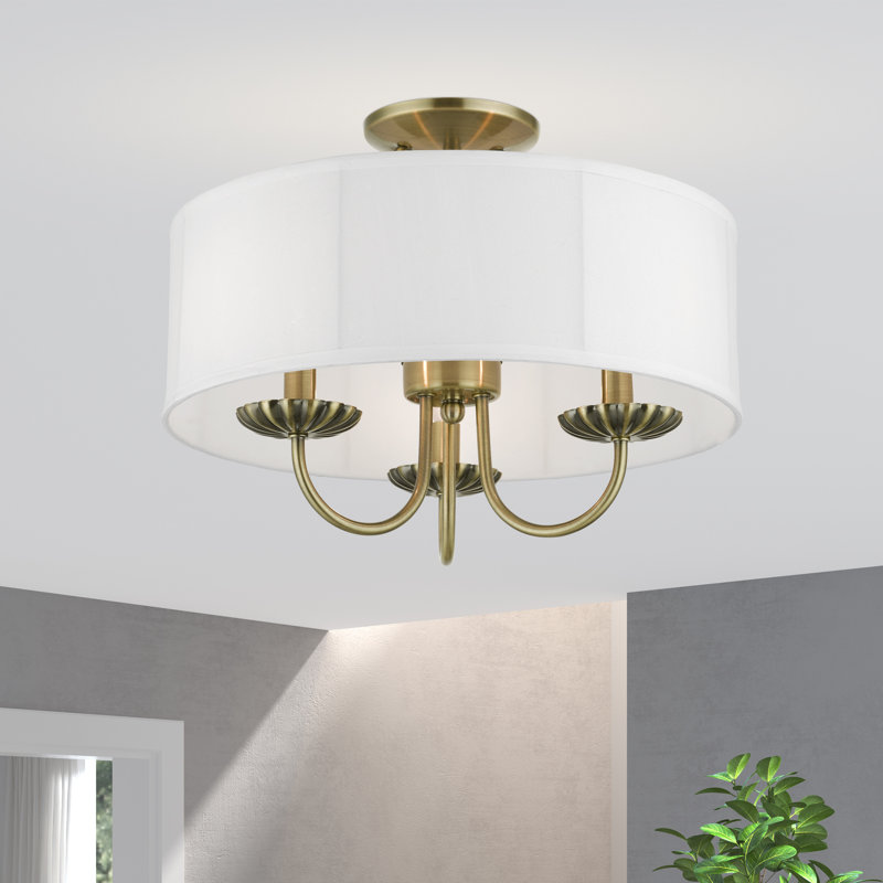 Lampert Linen Blend Semi Flush Mount, Antique Brass