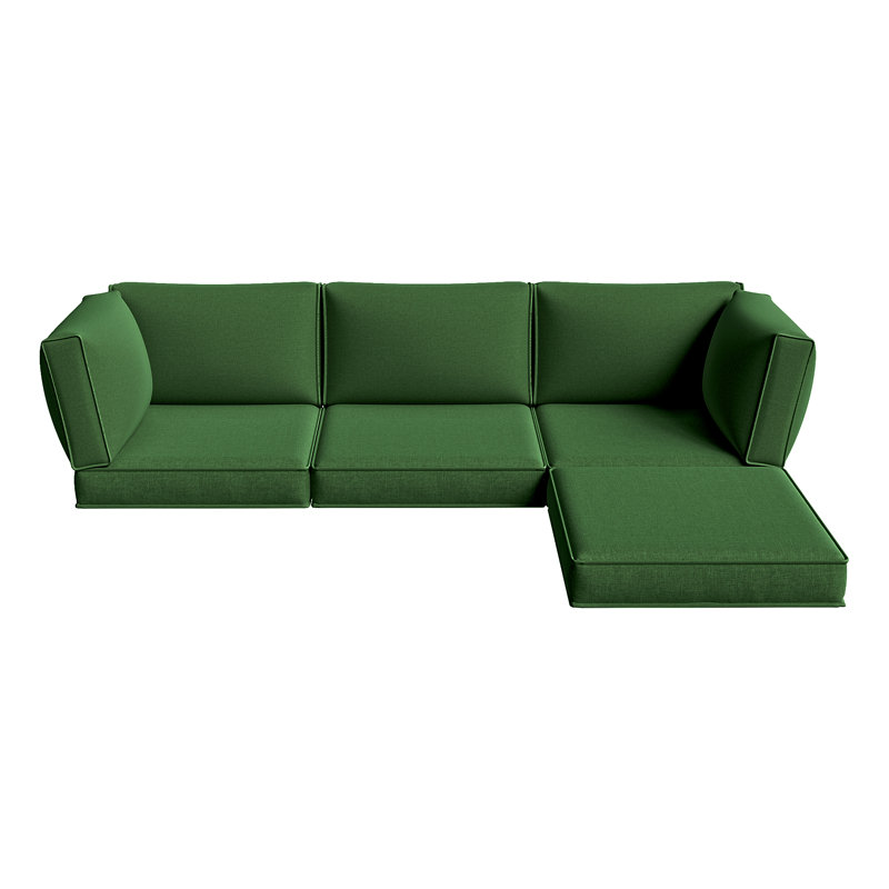 9-pcs 4" Thick Patio Cushion Covers – Water-repellent Replacements For 4-seat Sectional Sofa, Green