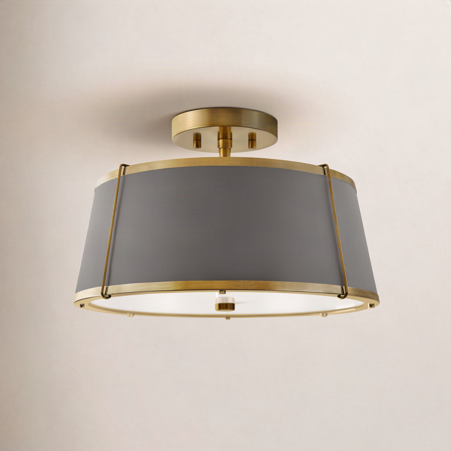 Moxie 2 Light Metal Semi Flush Mount, Lacquered Dark Brass, Lacquered Dark Brass
