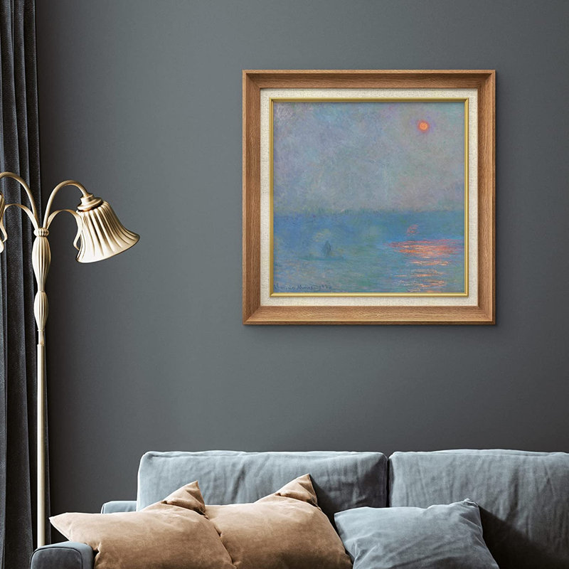 «Waterloo Bridge Sunlight in Fog» par Claude Monet - peinture sur toile à cadre unique, Naturel