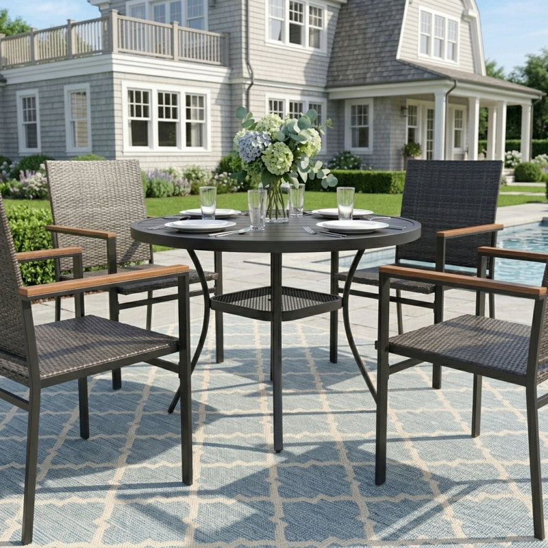 Austintown avec chaises en rotin PE empilables, Noir