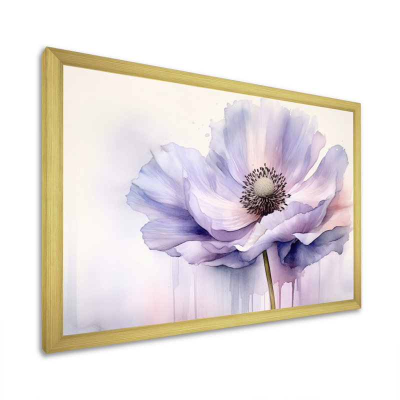 Pivoine mauve sur toile, Cadre photo doré simple, H 16 po x l 32 po x P 1 po