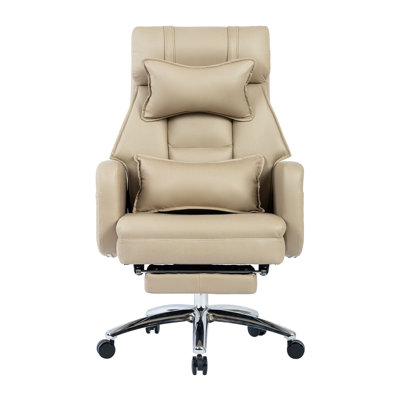 High Back Office Chair With Resistance And , Beige 155° Reclining Footrest Technology