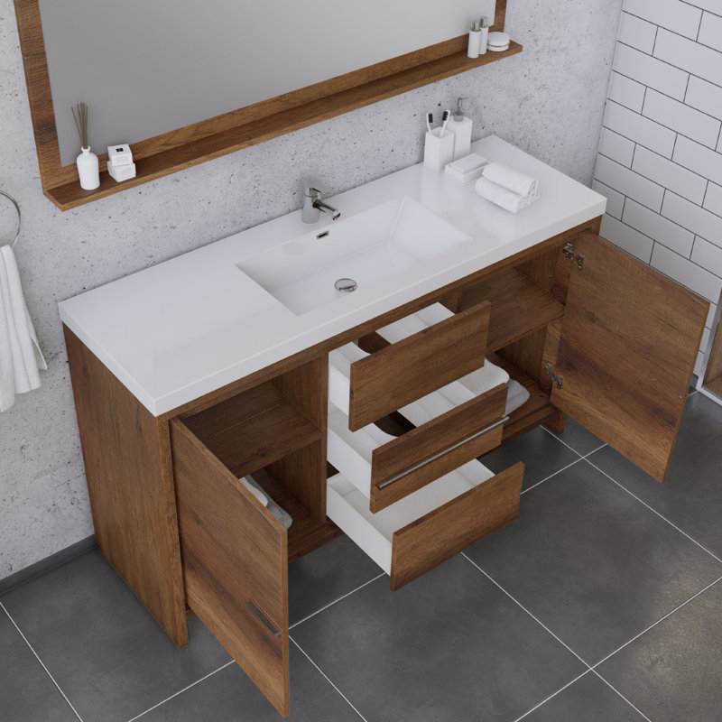 Ensemble de meuble-lavabo simple 60 po Feike, Brun