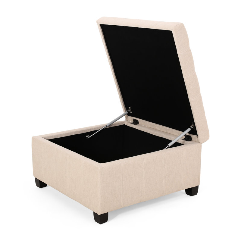In Wheat Fabric - Delicate Tufting, Dark Brown Birch Legs, 31" X 18.6", Storage With Handmade Details And Fabric, Legs Brown, 31X31x18.6, Color
