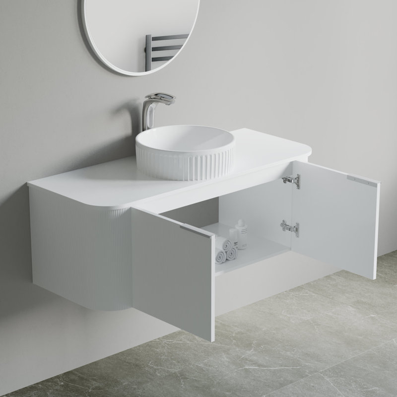 Vireo 46" Single Bathroom Vanity with Marble Top, White, White