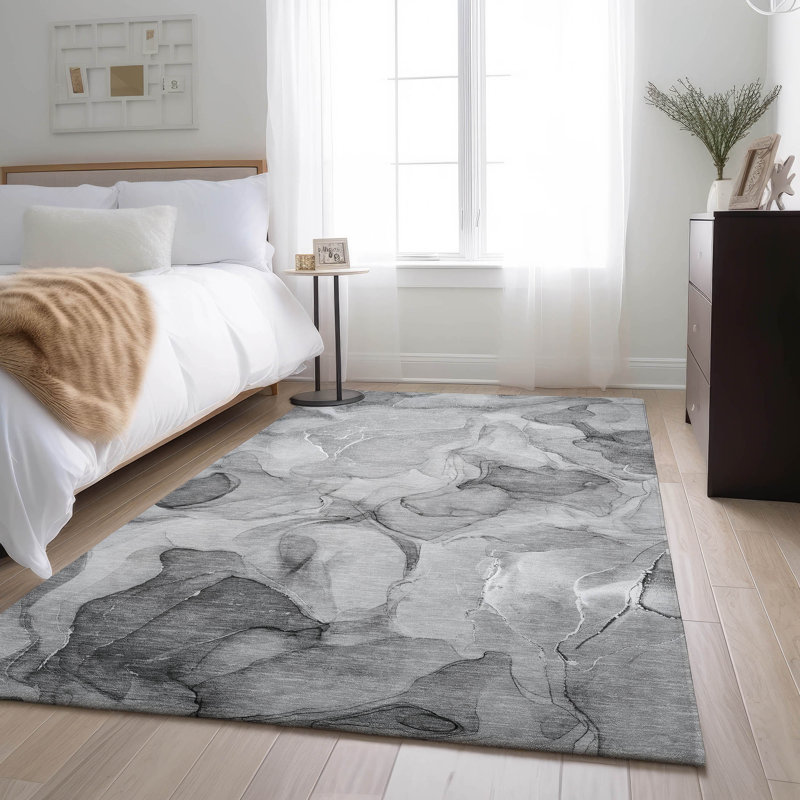 Premium Machine Washable Cerrito AMF504 Gray Rug, Rectangle 2'6" x 3'10"