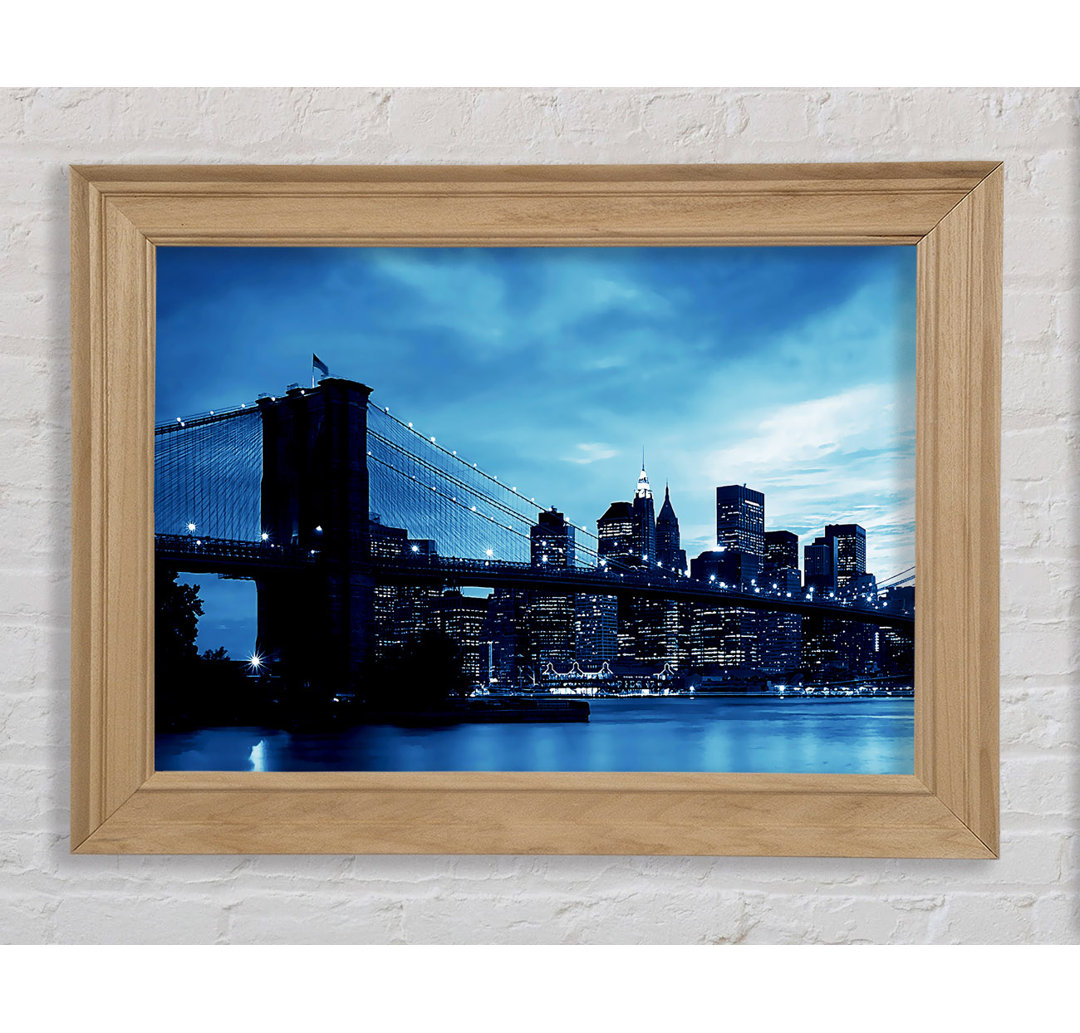 New York City Brooklyn Bridge Blau Gerahmter Druck