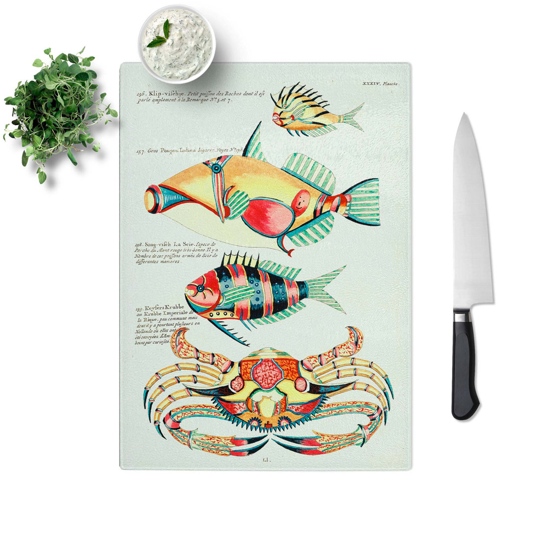 Glass East indies Fish & Crab Illustrations Xxxiv by Louis Renard Chopping Board