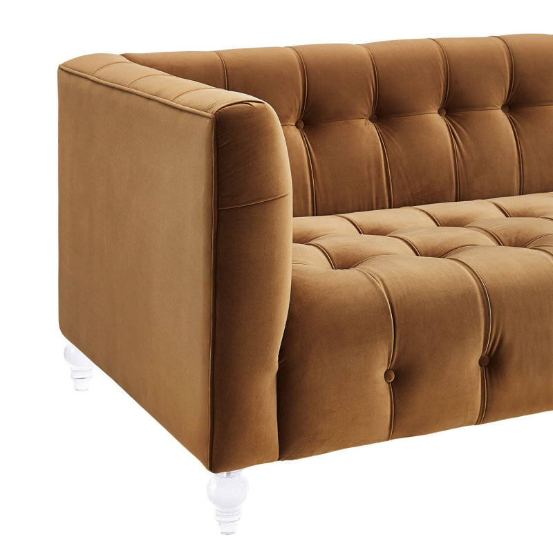 Bea Cognac Velvet Sofa, Brown Velvet