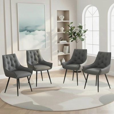 Set of 4 Faux Leather Dining Chairs with Flat Back Upholstered for Modern Comfort