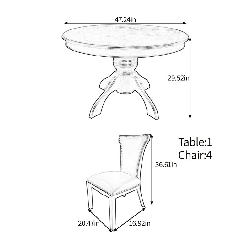 Ensemble de table de salle à manger en bois massif, H 29,52 po x L 47,24 po x l 47,24 po