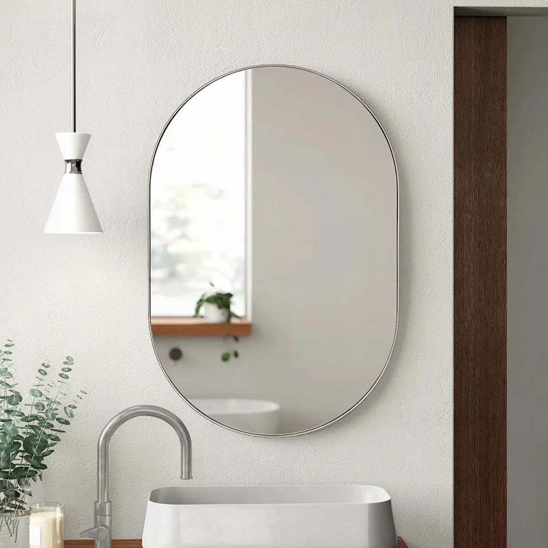 Miroir ovale en métal, Argent argent, 28 po x 20 po