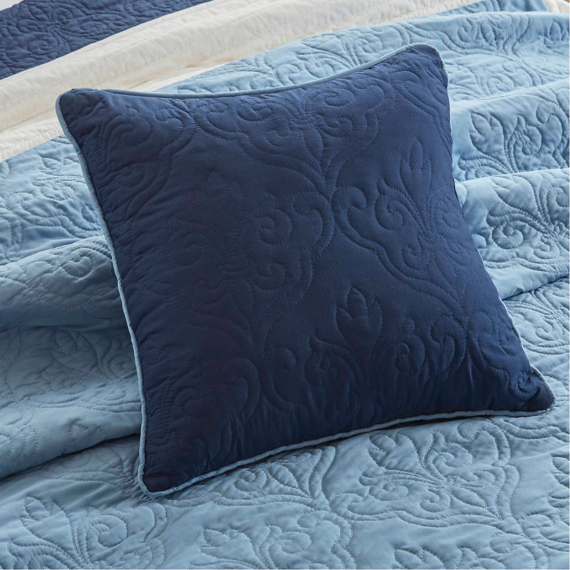Ensemble de courtepointe 7 pièces double / grand 7 pièces avec taies décoratives européennes et coussins décoratifs, bleu marine