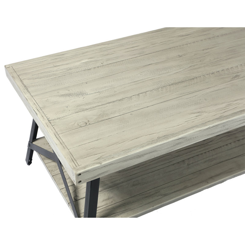 Table basse en bois massif avec rangement Laguna, Gris clair