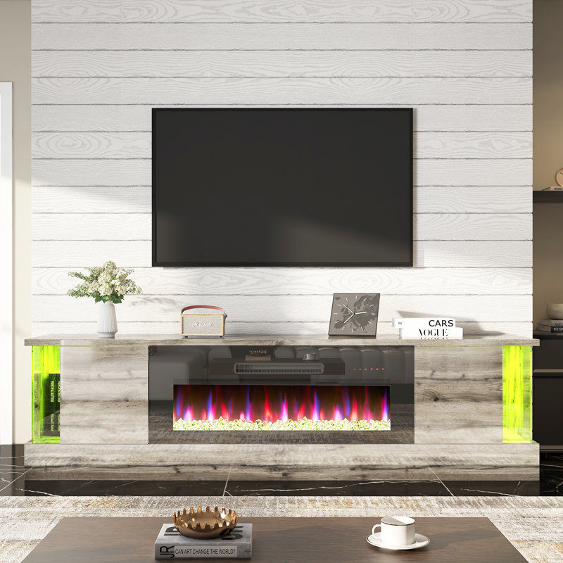 Meuble télé 70 po avec foyer Bhhatu, Gris / Noir, H 19,3 po x L 70 po x l 15,55 po