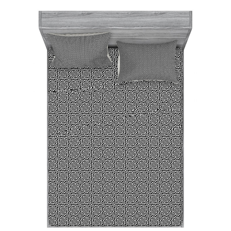 Microfiber Patterned Fitted Sheet, Queen Fitted Sheet with 2 Pillowcases