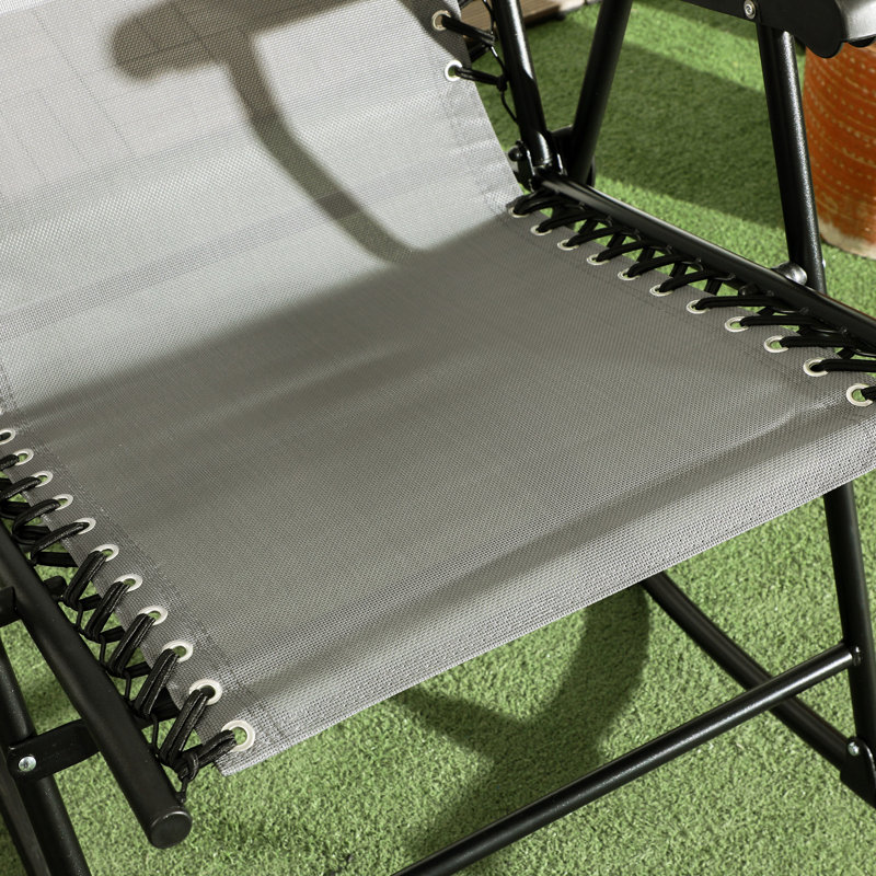 Chaise berçante d'extérieur 2 pièces - Gris pour patio, terrasse, cour. Pliable, ergonomique, résistant aux intempéries, acier thermolaqué avec appuis-tête, pliable