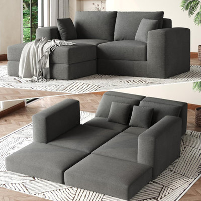 Canapé modulaire de 80 po en forme de L, siège à nuage profond réversible, tissu chenille, pour la maison - gris (2 colis)