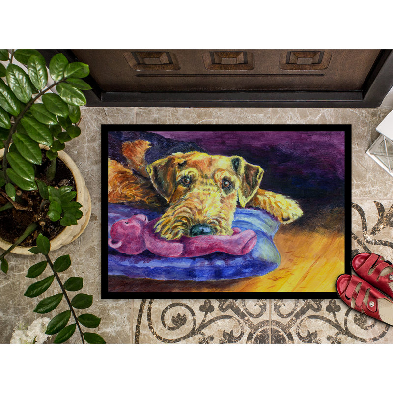 Tapis de porte pour l’extérieur antidérapant airedale terrier teddy bear, 1 pi 6 po x 2 pi 3 po